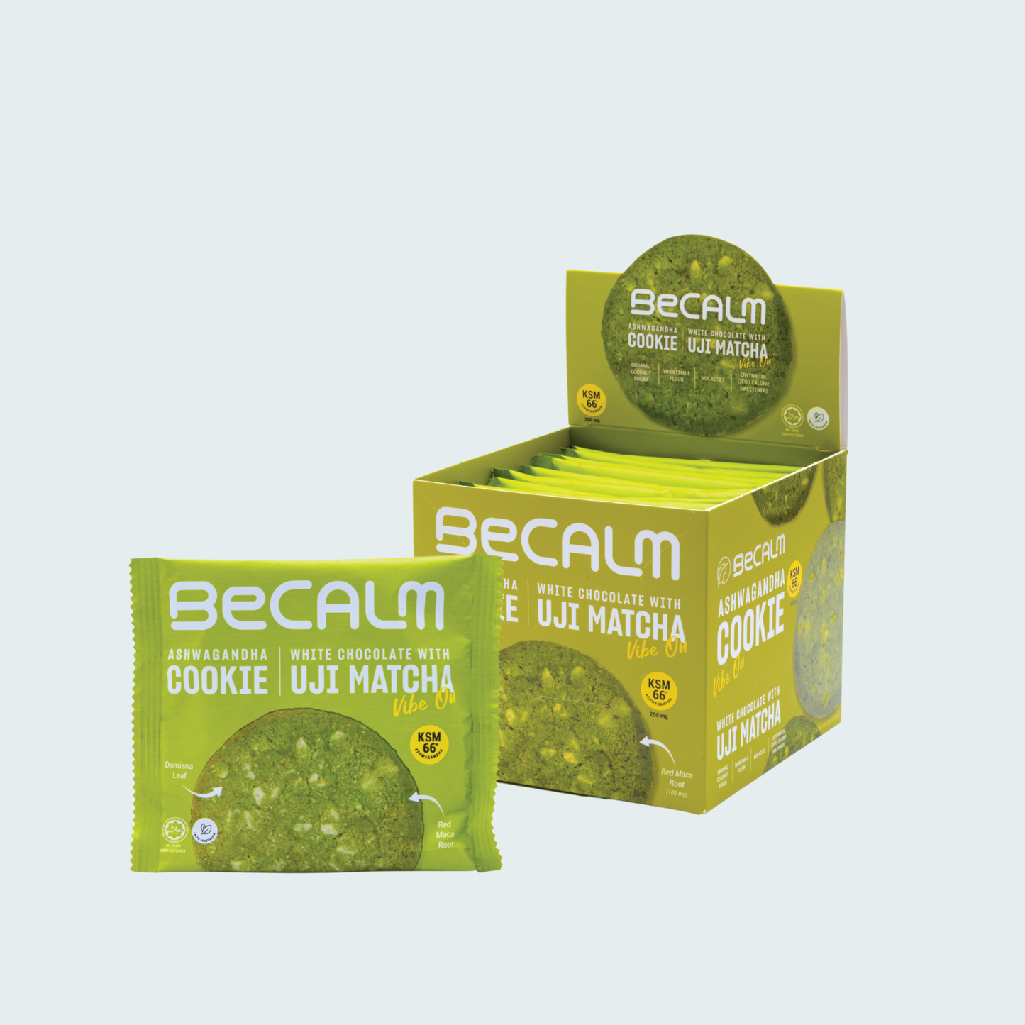 Becalm Ashwagandha Cookie - White Chocolate with Uji Matcha - Vibe On, 10.58 oz (300 gm)