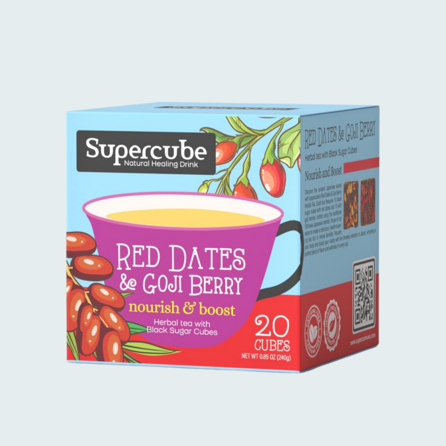 Supercube with Black Sugar Cubes: Red Dates & Goji Berry Herbal Tea, 8.47 oz (240 gm)