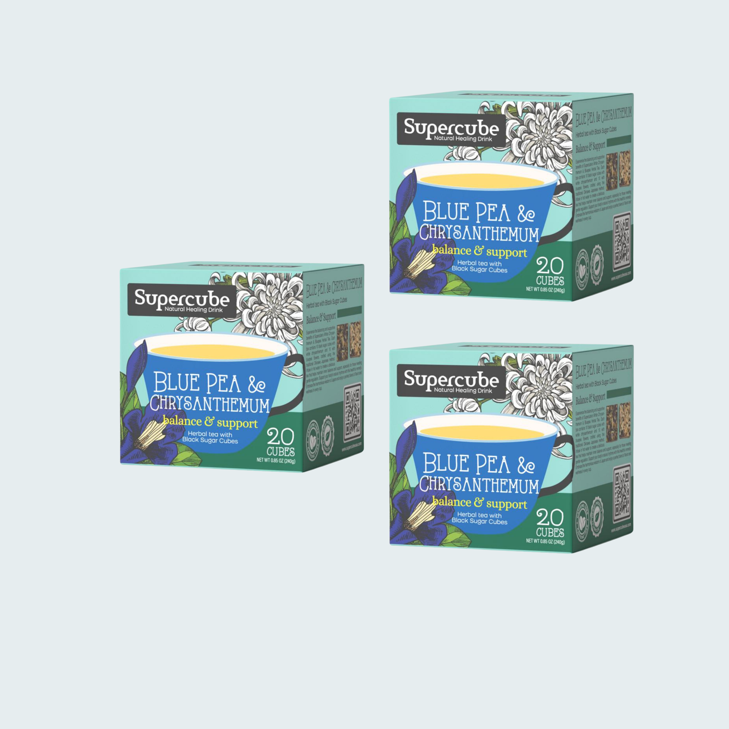 Supercube with Black Sugar Cubes: Blue Pea & Chrysanthemum Herbal Tea 8.47 oz (240 gm)