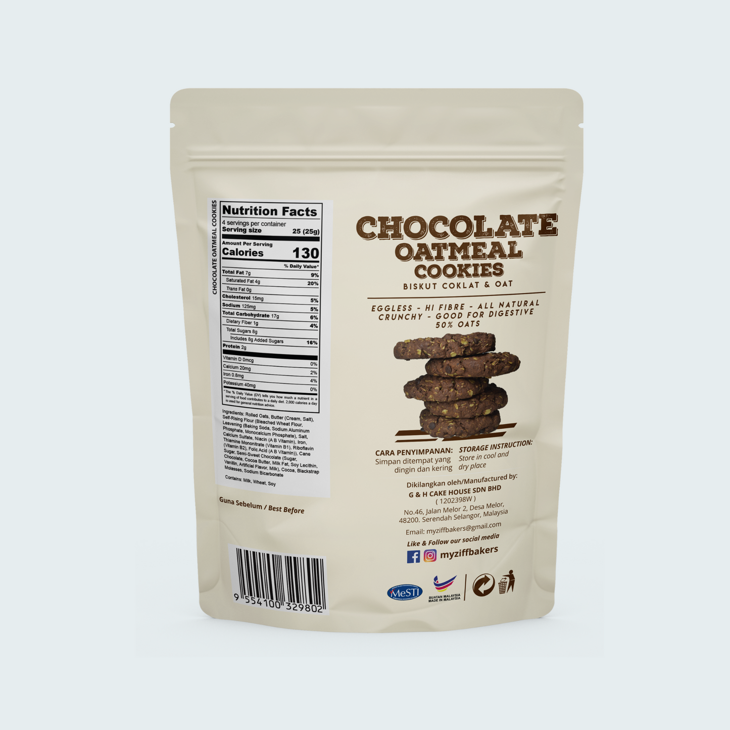 Oatmeal Cookies Chocolate  3.53 oz (100 gm)